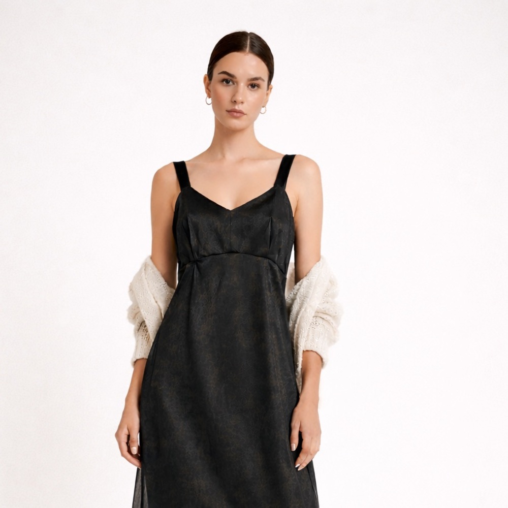 Vintage 70s Black Semi Sheer Satin Babydoll Slip Lingerie Dress - Small